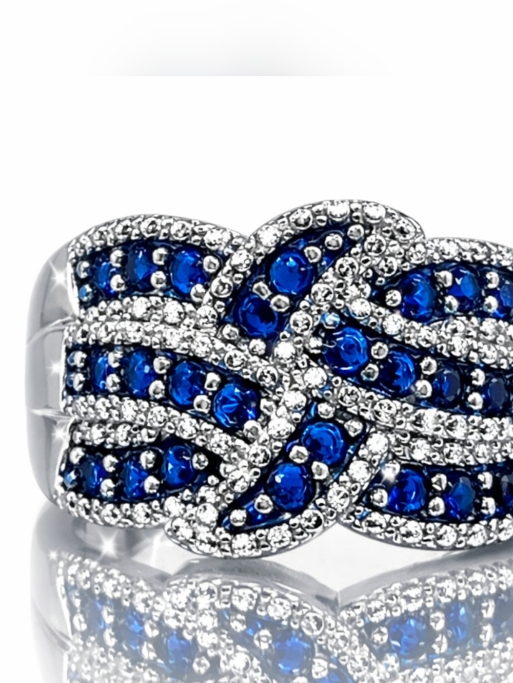 Blue Knot Ring Silver Plated Cubic Zircon Statement Ring Size 8